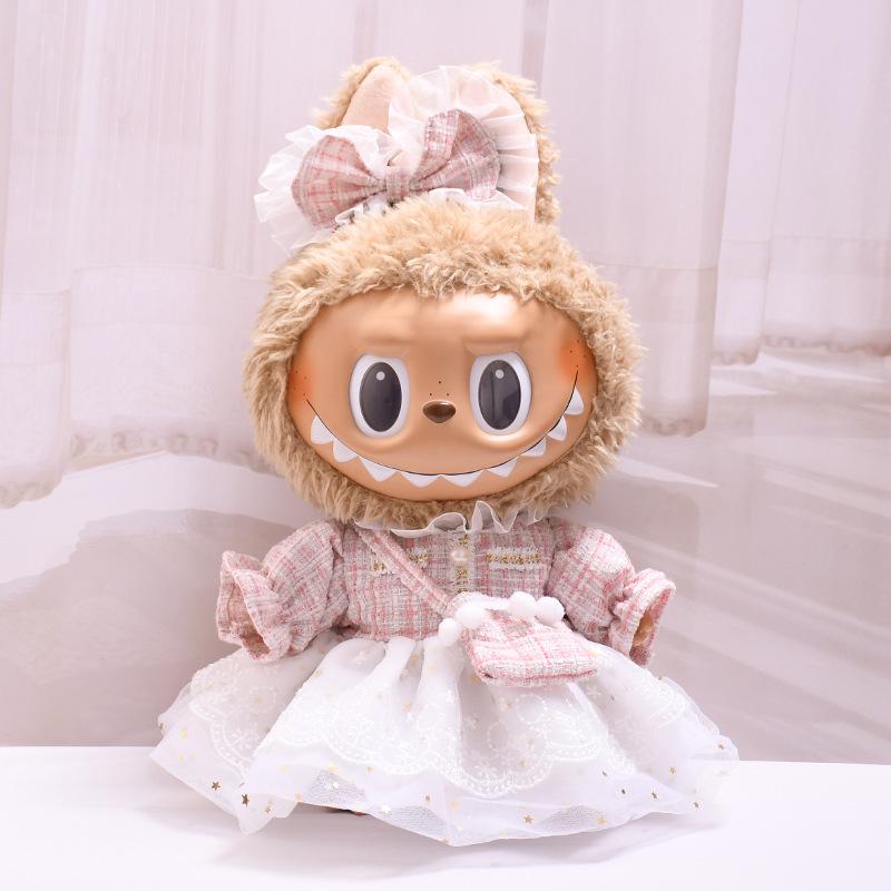38cm Labubu Plush Doll Casual Outfit Set with Hat (Clothes Only)