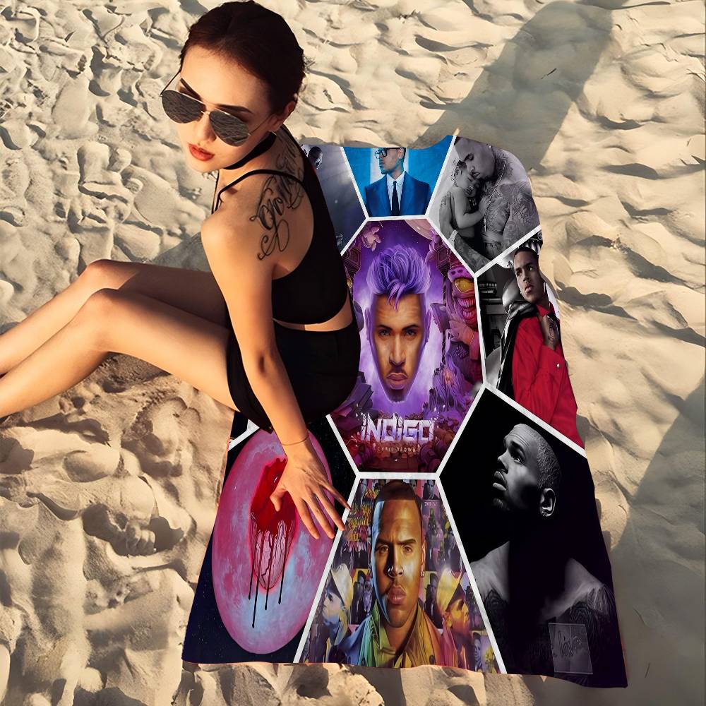Hot New Chris Brown Rapper Beach Towel For Kids Bath Towel Pool Towel Vacation Gift Picnic Towel Party Gift