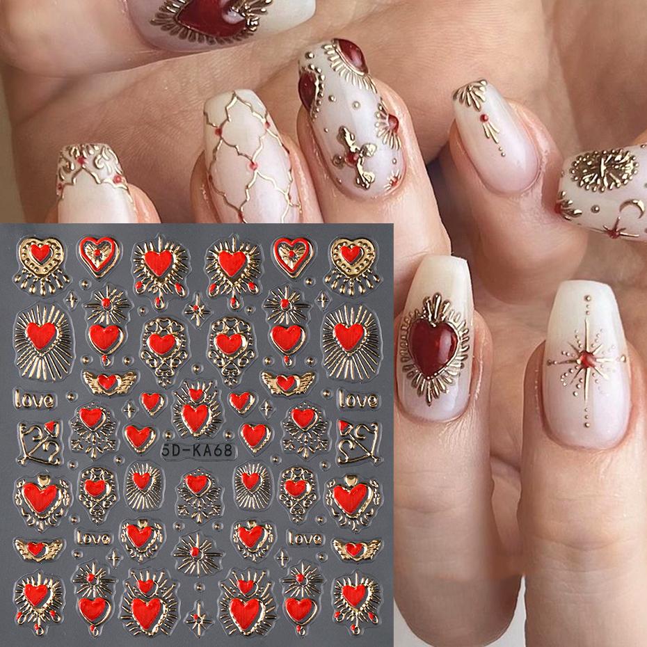Xiaomi 2pcs 3D Heart Sun Star Nail Art Stickers Decals Gold Silver Red Romantic Valentine Adhesive Slider Charms 5D Nail Art Decoration