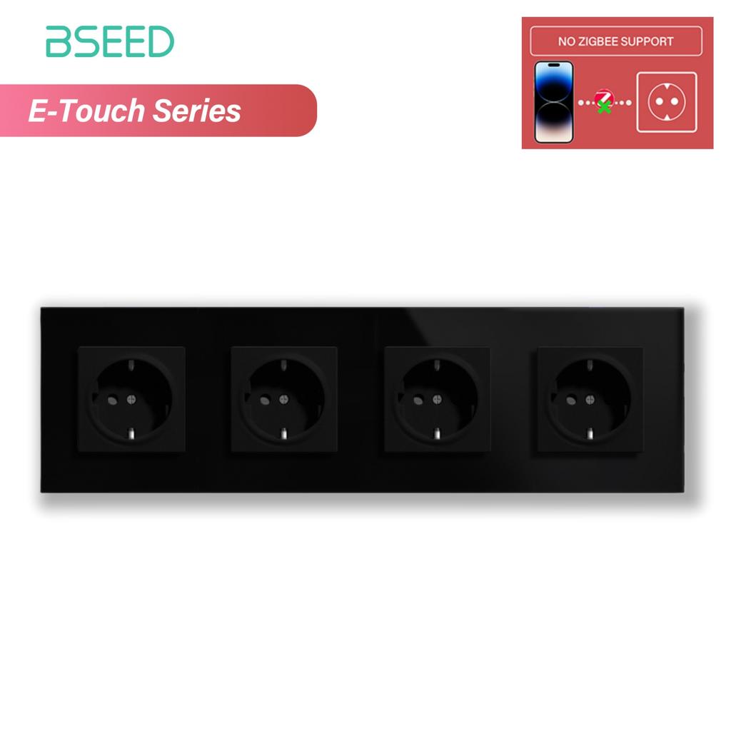 BSEED 1/2/3/4-fach Zigbee Touch-Schalter Glas mit EU-Steckdosen Intelligenter Wandlichtschalter Touchscreen Hintergrundbeleuchtung E-Serie