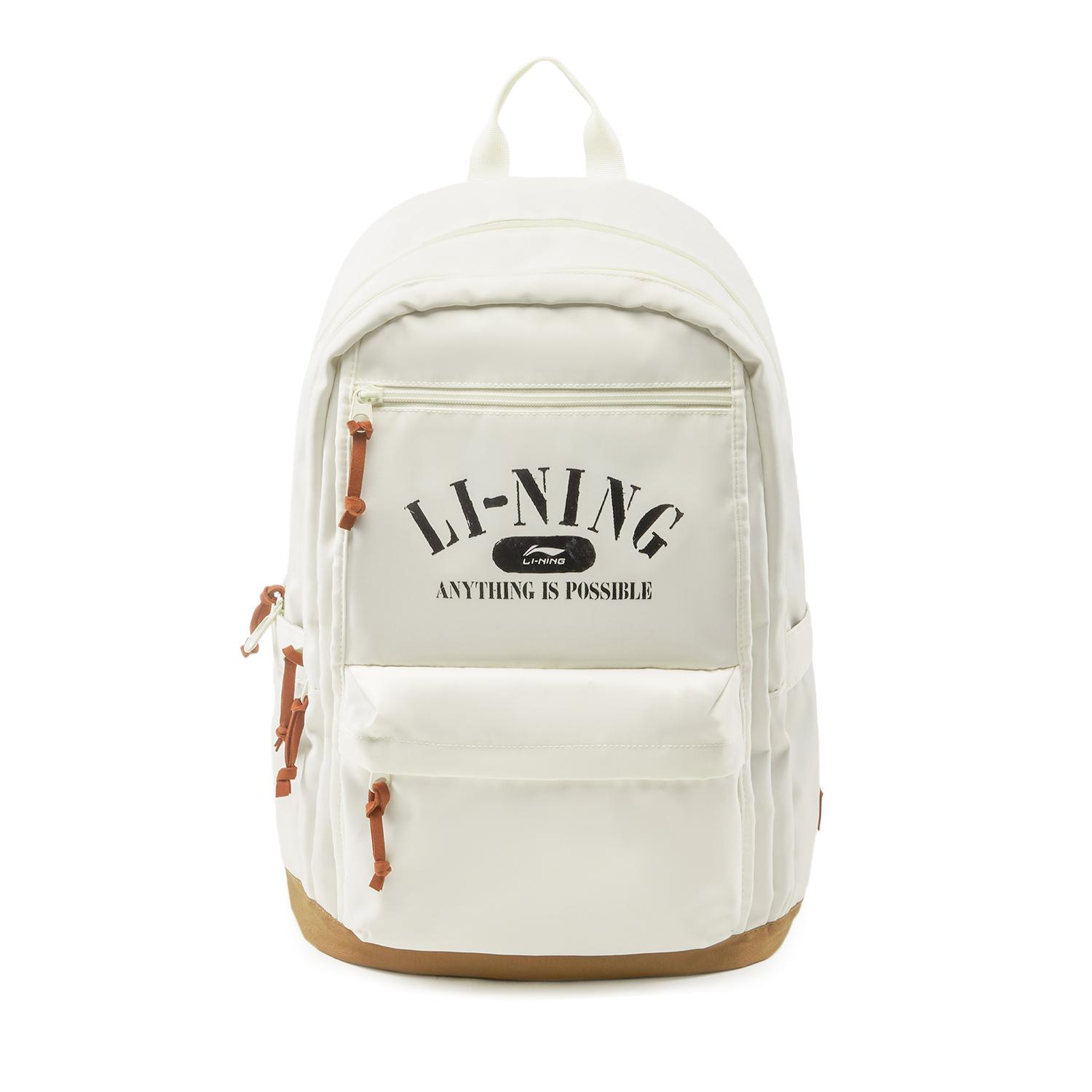 Li Ning Sports Lifestyle Series Fashion Trend Polyester Backpack Unisex Backpack Off-White ABSU519-1 Ivory