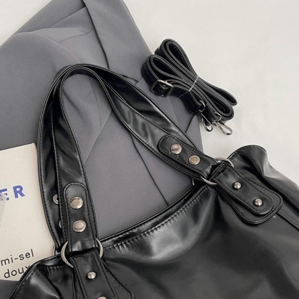 Borsa a Spalla Morbida in PU ad Alta Capacità Borsa Hobo Monocolore Borsa a Mano Vintage per Uso Quotidiano