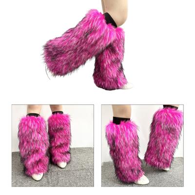Calentador de piernas de piel para mujer, puños de bota largos peludos para invierno, cubierta de zapato peluda, disfraz de fiesta para actuaciones de festivales y juegos
