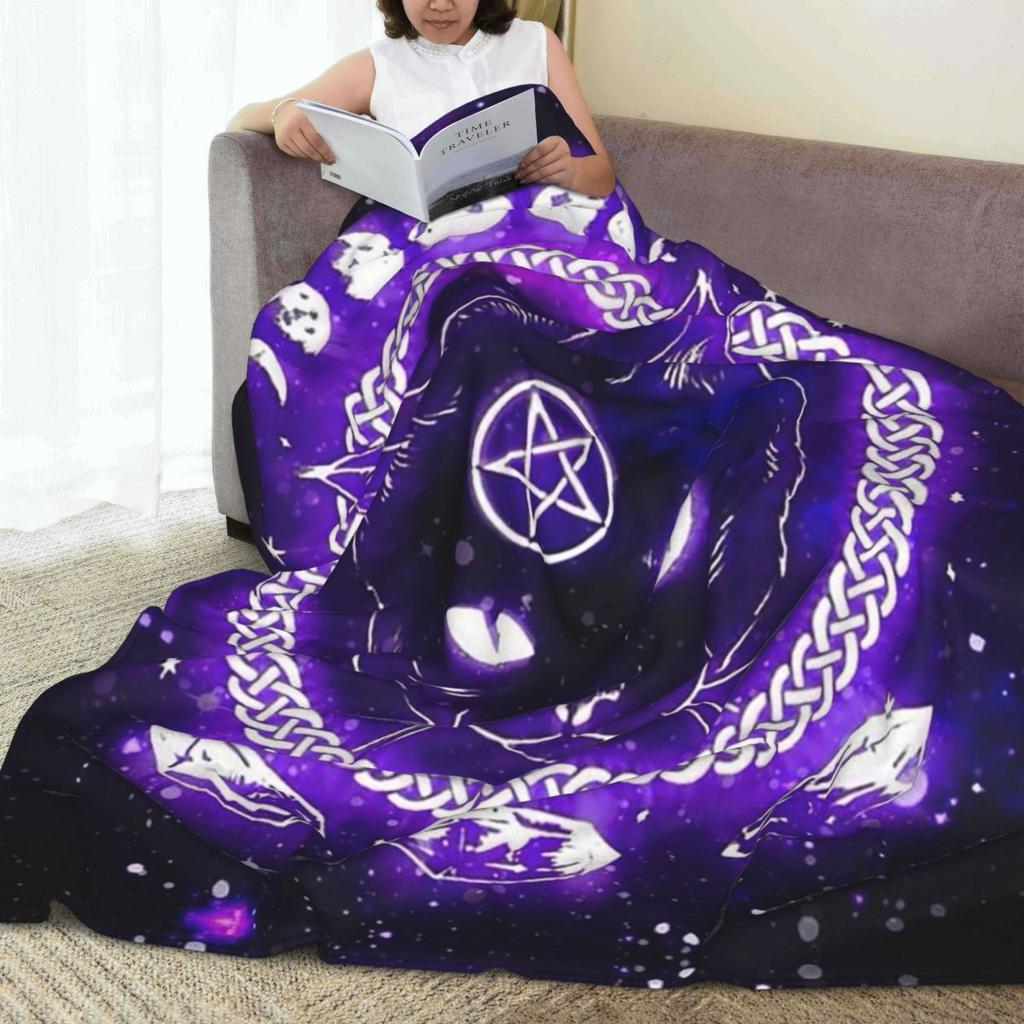 Halloween Cat With Moon Anime Satanic Blanket Fleece Sofa Throw Blanket Multi-function for Couch Bedding Travel Throws Quilt