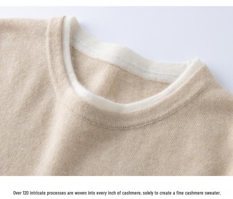 Women's Autumn Winter Patchwork Cashmere Round Neck Loose Pullover Knitwear