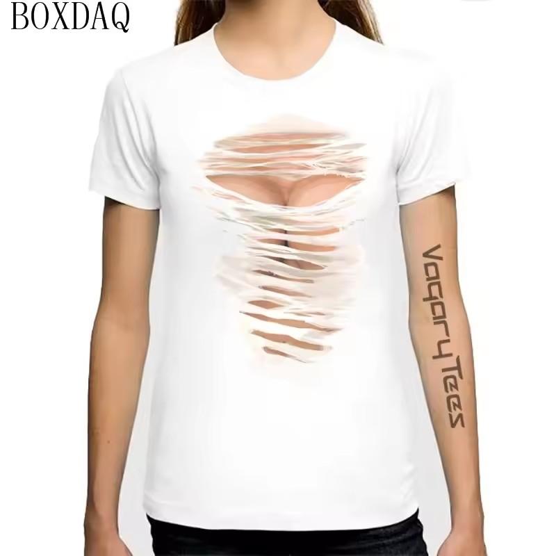 Women Summer Cool T-Shirts Sexy Perspective 3D Boobs Print Short Sleeve Ladies T Shirt Summer O-Neck Breast Pattern Street Tops
