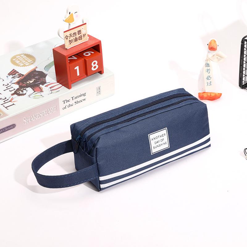 Japanese Style Double Layer Canvas Pencil Case for Girls – Large Capacity, Portable for Primary & Middle School Students темно-синий