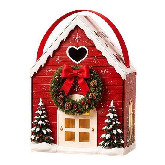 Paper Party Favor Bags Christmas Wonderland Cottage Gift Box, House Shaped Treat Boxes, Holiday Festive Snack Storage Boxes Holder with Handle