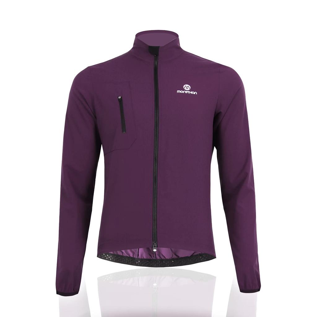 Morethan Long Sleeve Cycling Jacket Windbreaker Double Reflective Unisex (3XL / Burgundy) Men's/Women's (Windproof, Zipper, Material, Pockets,