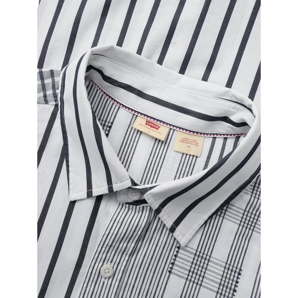 Levis Simple Comfortable Versatile Casual Striped Long Sleeve Shirt Men Shirts Black White 003MX-0001