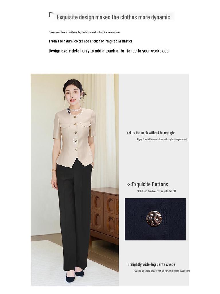 Elegant Women's Summer Suit Set: Chic, Slimming Design for Front Desk Salon Professionals