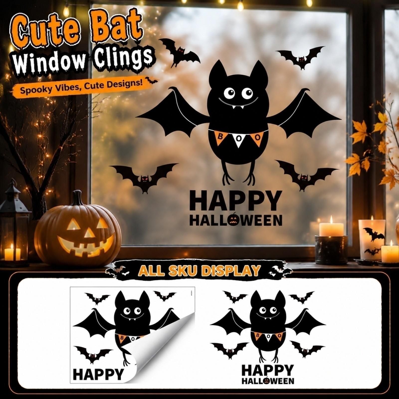 Halloween Static Cling Bat Window Stickers Set Reusable Home Decoration for Glass Windows and Doors Indoor Seasonal Party Decor One Size