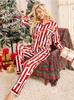 Christmas Women's Pajamas Set with Lapel Christmas Hat Long Sleeves and Long Pants (Wearable As Outerwear)