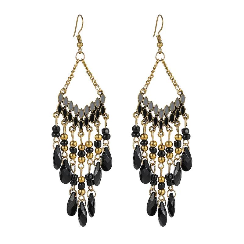 Bohemian Water Drop Tassel Earrings For Women Colorful Beads Dangle Ethnic Style Earring Female  Jewelry