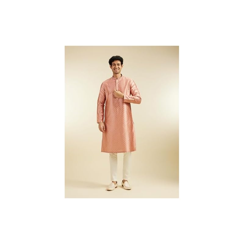 Diwas By Manyavar Men' Art Silk Jacquard Weave Kurta (Peach, )