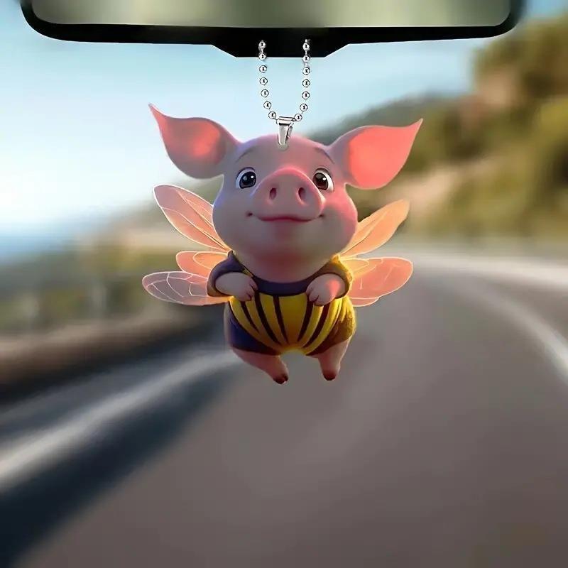 Charming Acrylic Flying Pig Keychain Car Rearview Mirror Decor For Home And Auto