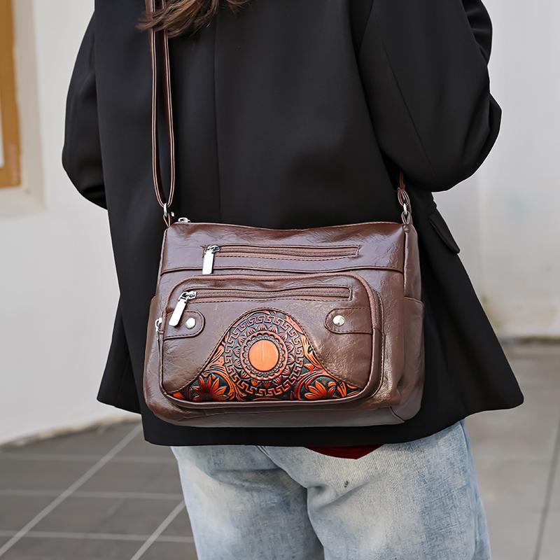 Women's Soft Leather Middle-aged Mother Bag Large Capacity Shoulder Crossbody Bag