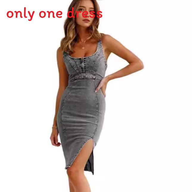 Vestido Casual de Algodón y Mezclilla con Diseño de Empalme para Vacaciones de Verano en la Playa