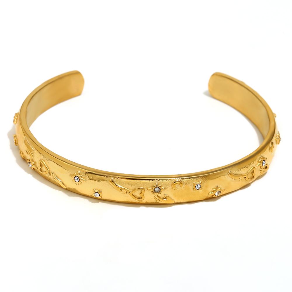 

MamacitaSlay 316L Stainless Steel Sun Moon Star Open Cuff Bangle 18K Gold Plated Waterproof Jewelry For Women Stackable Bracelet