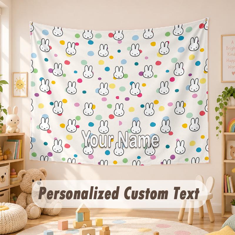 Custom Name Text Tapestry,Miffy Boho Wall Hanging, Decorative Backdrop Tapestry For Room