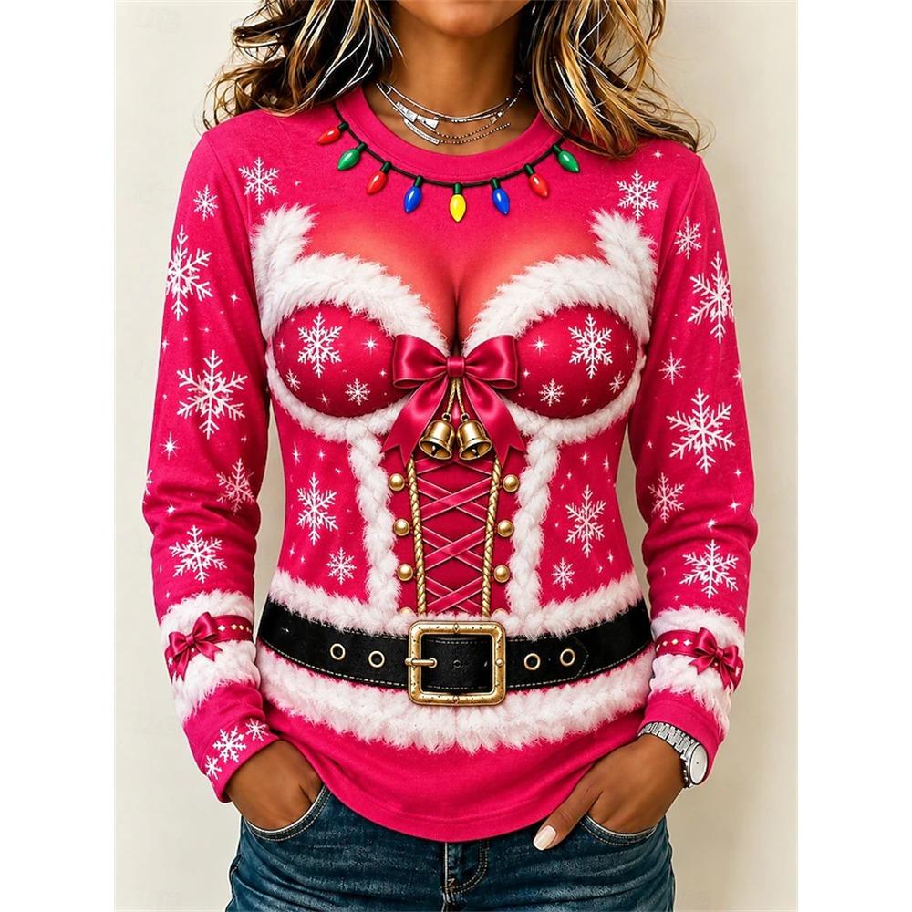 Women’s Long-Sleeve Christmas Pullover Crew Neck Sweatshirt with Christmas Tree and Gift Print Casual Top for Holiday Parties