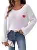 Valentine's Day Heart Embroidery One-Shoulder Pullover Sweater for Women