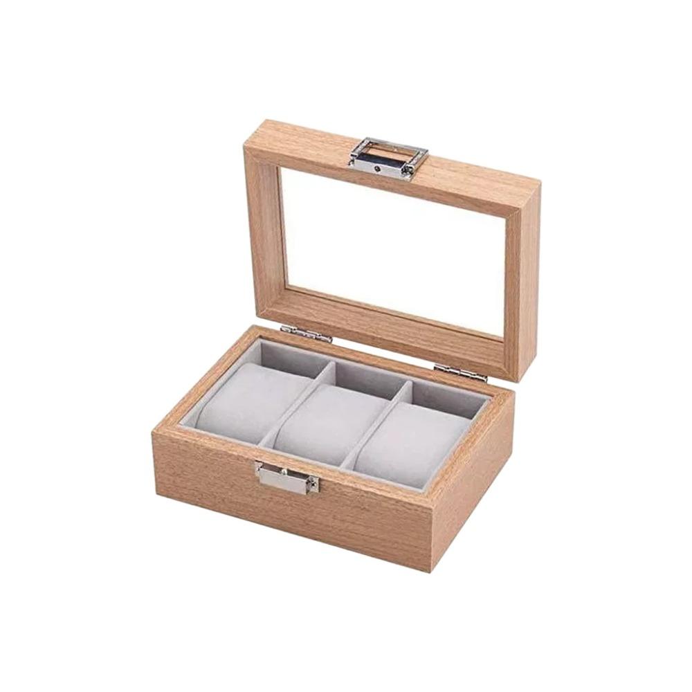 

Clear Window Watch Storage Box Wooden Watch Display Box Creative Watch Tray 3 Slots