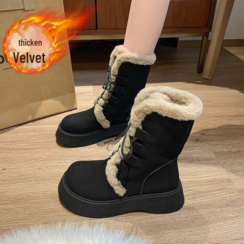 

Женские зимние сапоги до колена на толстой подошве: Теплые мартинсы средней высоты до икры на скрытой платформе с бархатной подкладкой 39