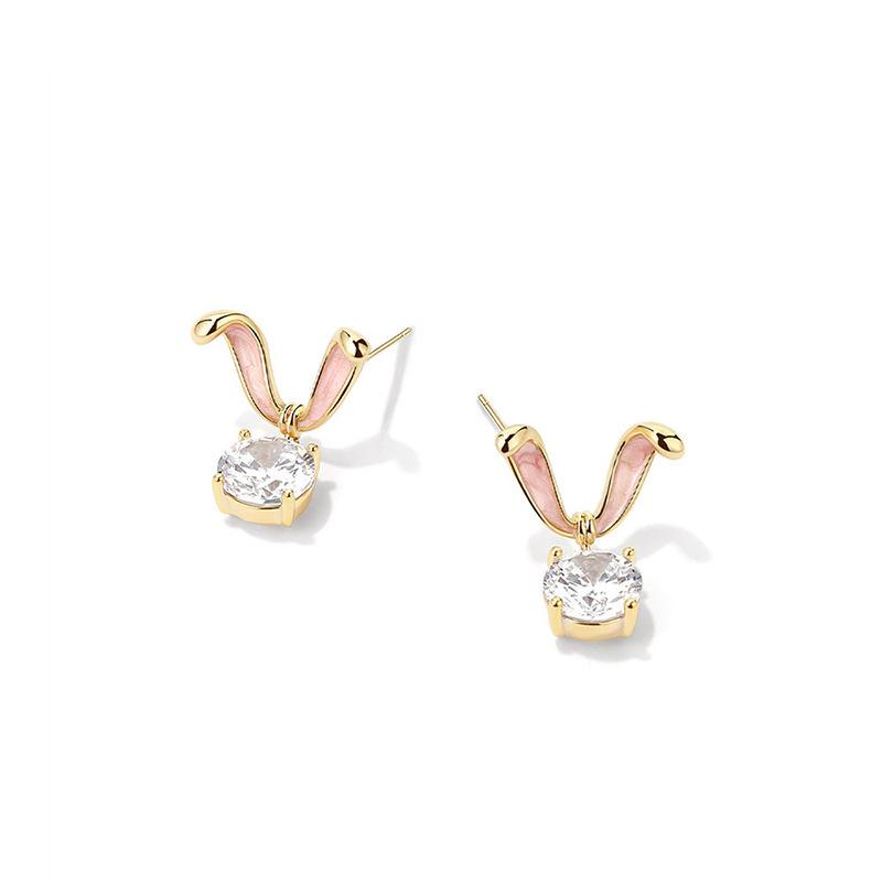Pink Ear Zircon Rabbit Earrings Women'S Autumn And Winter Niche Design Sense Advanced Sense Rabbit Ear Stud Earrings Tide