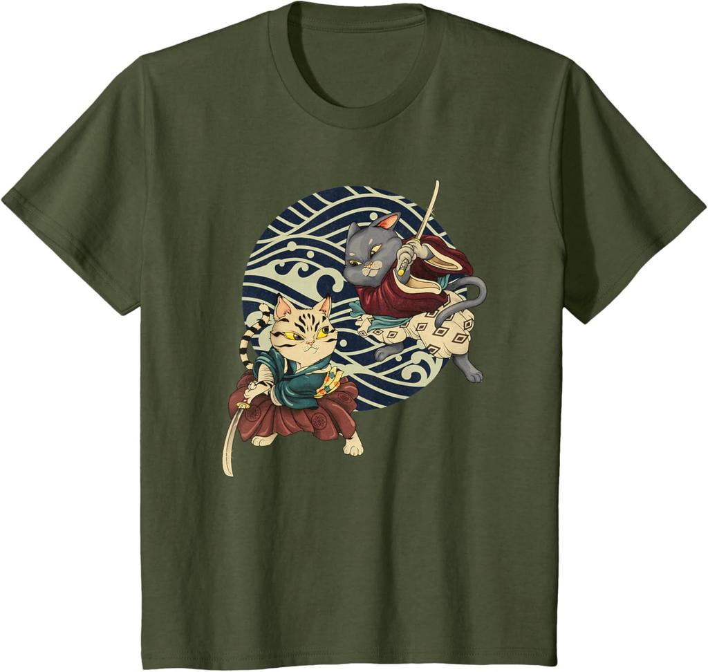 Ninja Cat Kawaii Tattoo Japanese Graphic T-Shirt Summer Men 100% Cotton Casual Oversized Loose Breathable T Shirts