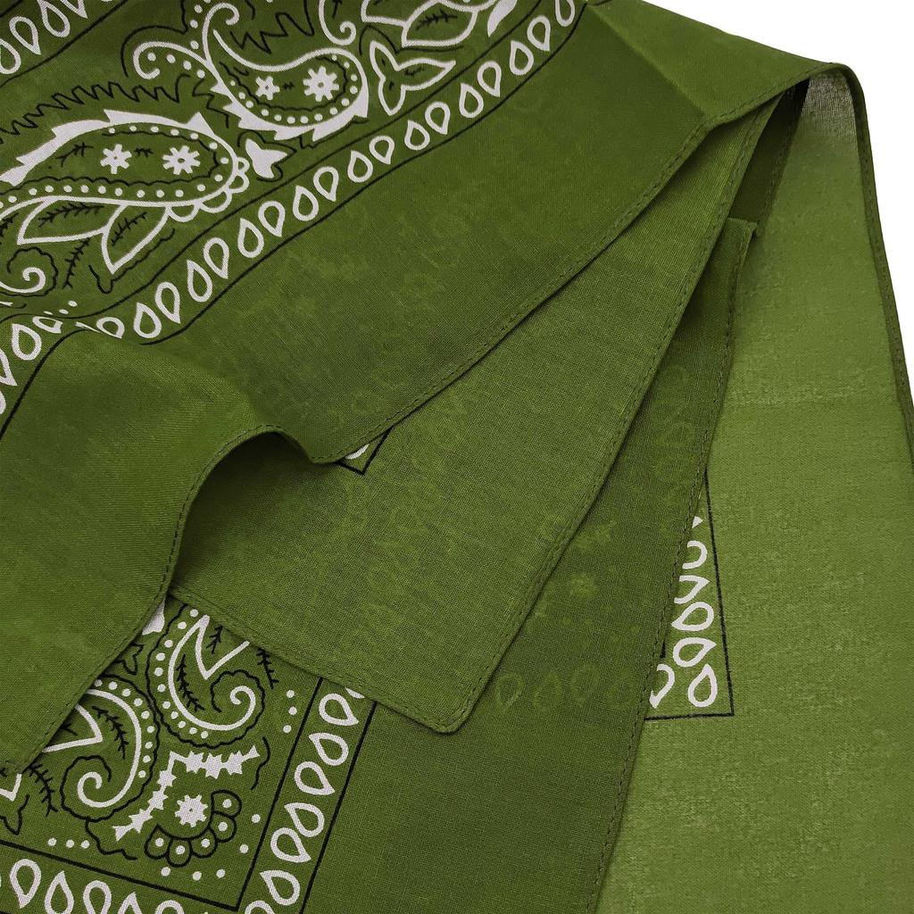 Trifong Bandana Green Paisley 100% Cotton Adult Stylish Cotton Handkerchief Bandana Men's Women's Unisex 55cm X 55cm Olive