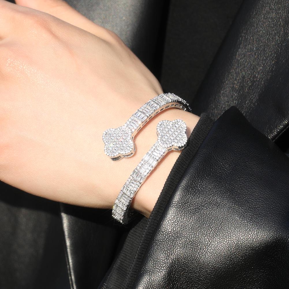 European & American Copper Zircon Four-Leaf Clover Bracelet - High-End Hip Hop Fashion Accessory