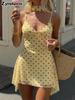 Women's Summer New Lightweight Chiffon Elegant Halter Suspender Ruched Printed Polka Dot Dress