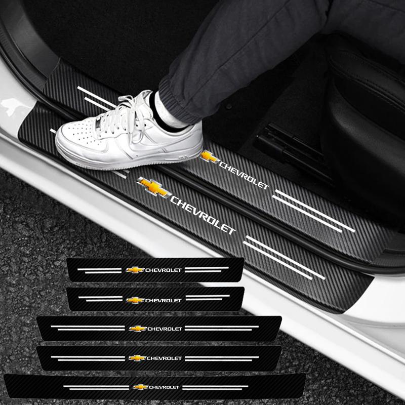 BRGIK1 Carbon Fiber Car Door Threshold Protector Stickers Waterproof For Chevrolet Silverado Impala Captiva Malibu Interior Accessories