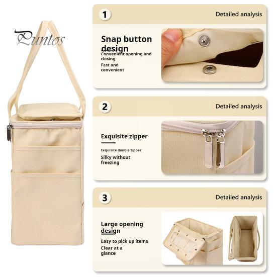 Canvas Yarn Storage Bag Solid Knitting Bag Handle Design Lightweight Portable Large Capacity Tote Organizer with Multi-layer Pockets