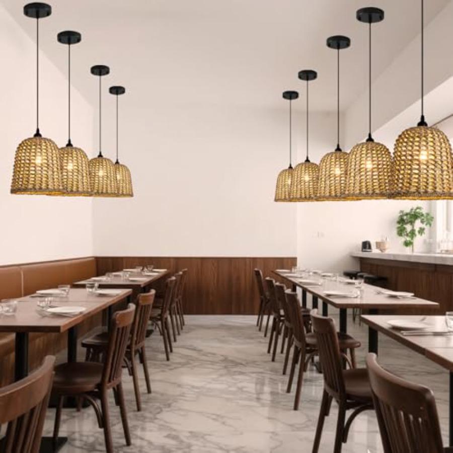 Boho Pendant Light Fixtures 9.5 Hand Woven Seagrass Rattan Mini Chandelier for Dining Living Bedroom Kitchen Farmhouse 3-Pack N