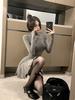 Women's Autumn/Winter Slimming High Neck Fluffy Skirt Dress - Versatile Solid Color, Spicy Girl Style