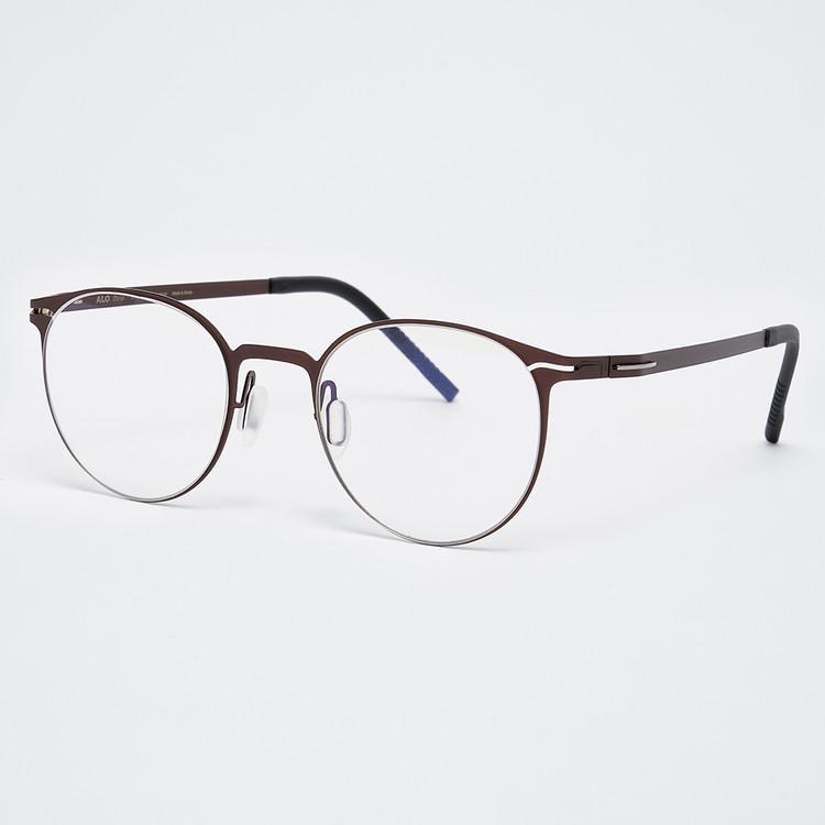 Alloaiweeo [The Air_Flat] Al8304 1616M Ultra-Lightweight Semi-Over Round Brown Eyeglass Frames