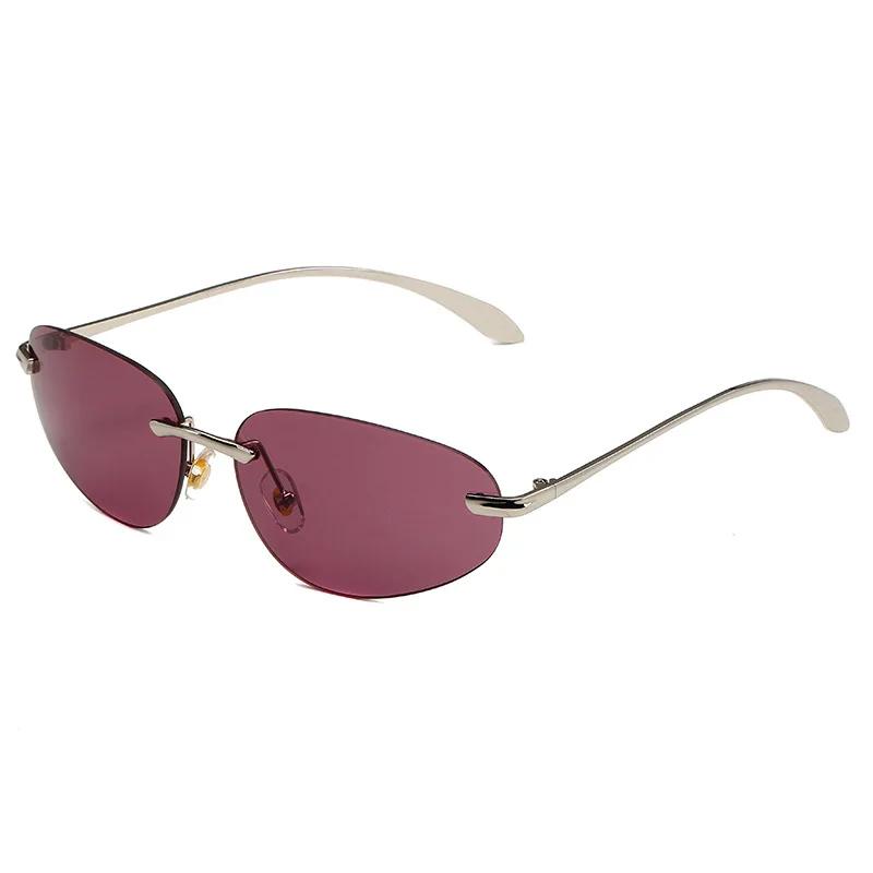 Y2K Vintage Rivet Metal Rimless Sunglasses Women For Men Sun Glasses Punk Luxury Brand Designer Popular Future Shades UV400