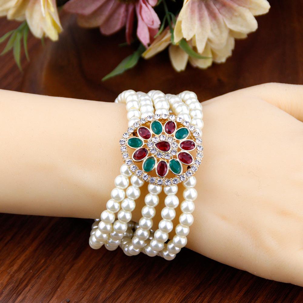 Gold Color Charm Bracelet For Women Ethnic Wedding Jewelry Beads Pearl Chain Water Drop Crystal Bijoux