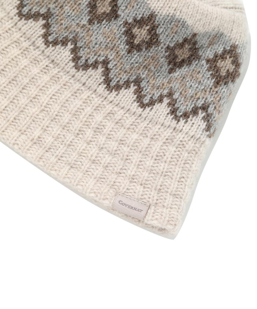 COVERNAT Logo Jacquard Lambswool Bucket Hat Beige