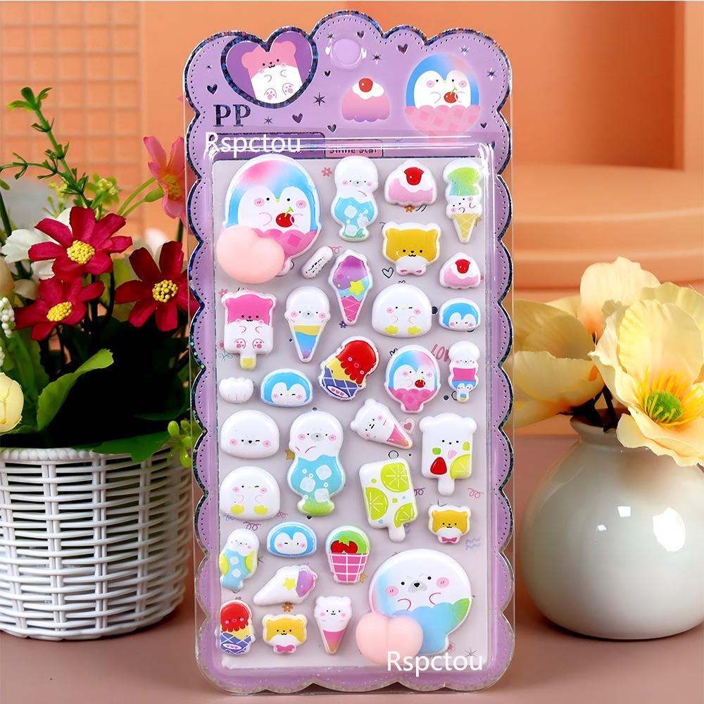 Cute Animal Rabbit Cat Soft Pinched Decompression Stickers Kawaii Cartoon 3D Decoration Decals Toys Stress Gift