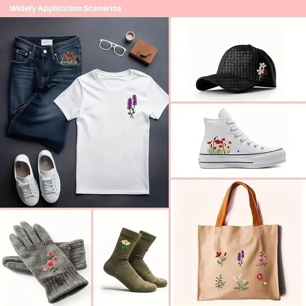 2 listy Květiny a listy Vzory Šití Vyšívání Papír Ruční vyšívání DIY Ruční šití Stabilizátory Šicí potřeby