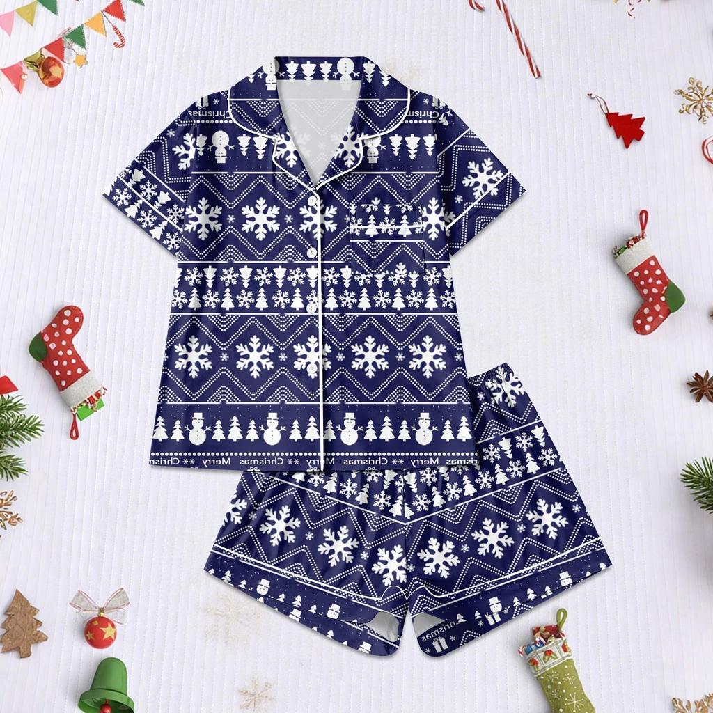 Women's Pajamas Fashion Two-Piece Shirt Shorts Set Soft Holiday Casual Clothing Set