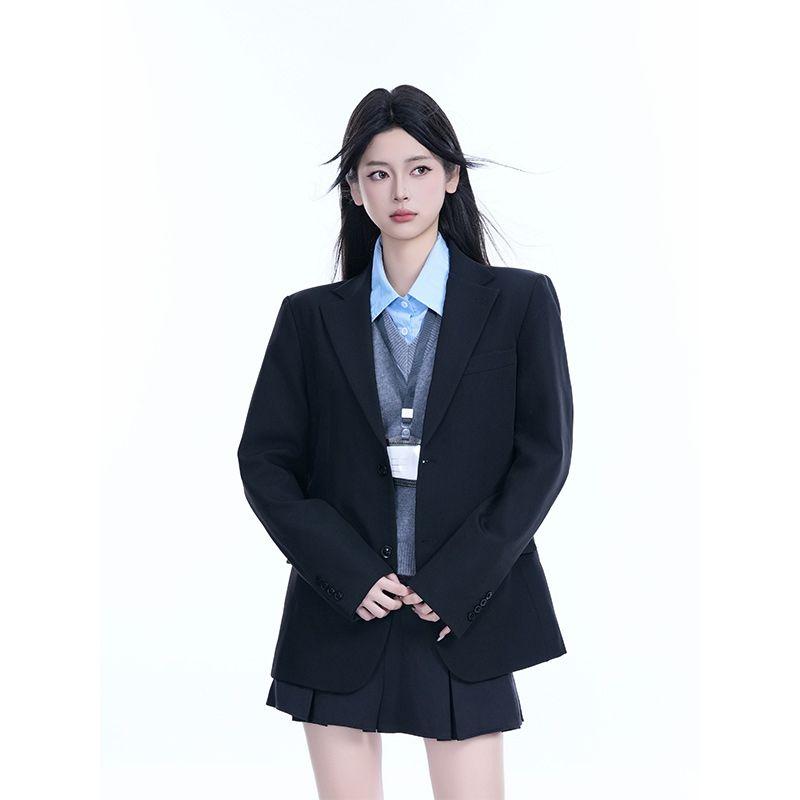 

KK Soul Preppy Style Fancy Black Suit Outwear Women s Stylish Work Clothing Wear Casual Loose Suit Black XS