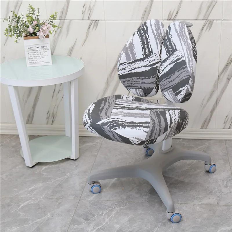 Children Study Chair Cover Elastic Double Back Kids Student Writing Rotating Lift Chair Protector Cover Seat Backrest Case