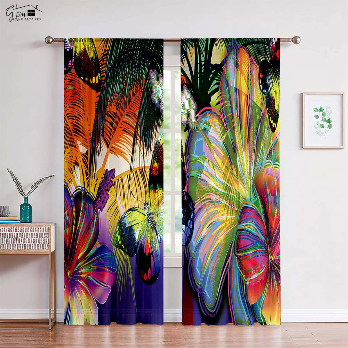 

Юго-Восточная Азия Тропический лес Зеленый занавес Банановый лист Пасторальный Натуральный Ins Ветрозащитный Карманный Карман Легко стирать Шторы W50xH130(CM)x2PCS&Rod pocket