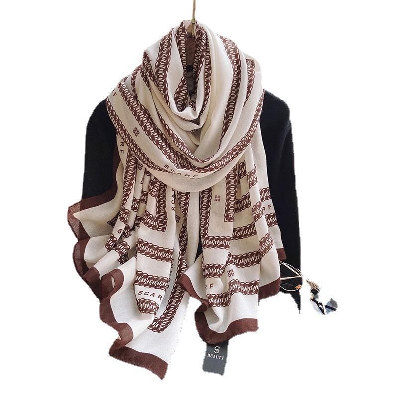 Cotton and Linen Scarf for Women In Autumn and Winter New Versatile Warm and Fashionable Letter Scarf Decorative Shawl