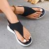 Komfort-Clip-Zehenkeil-Sandalen für Damen Sommer Elastische Strick-Plateausandalen Damen Lässig Leichtgewichtige Gehsandalen
