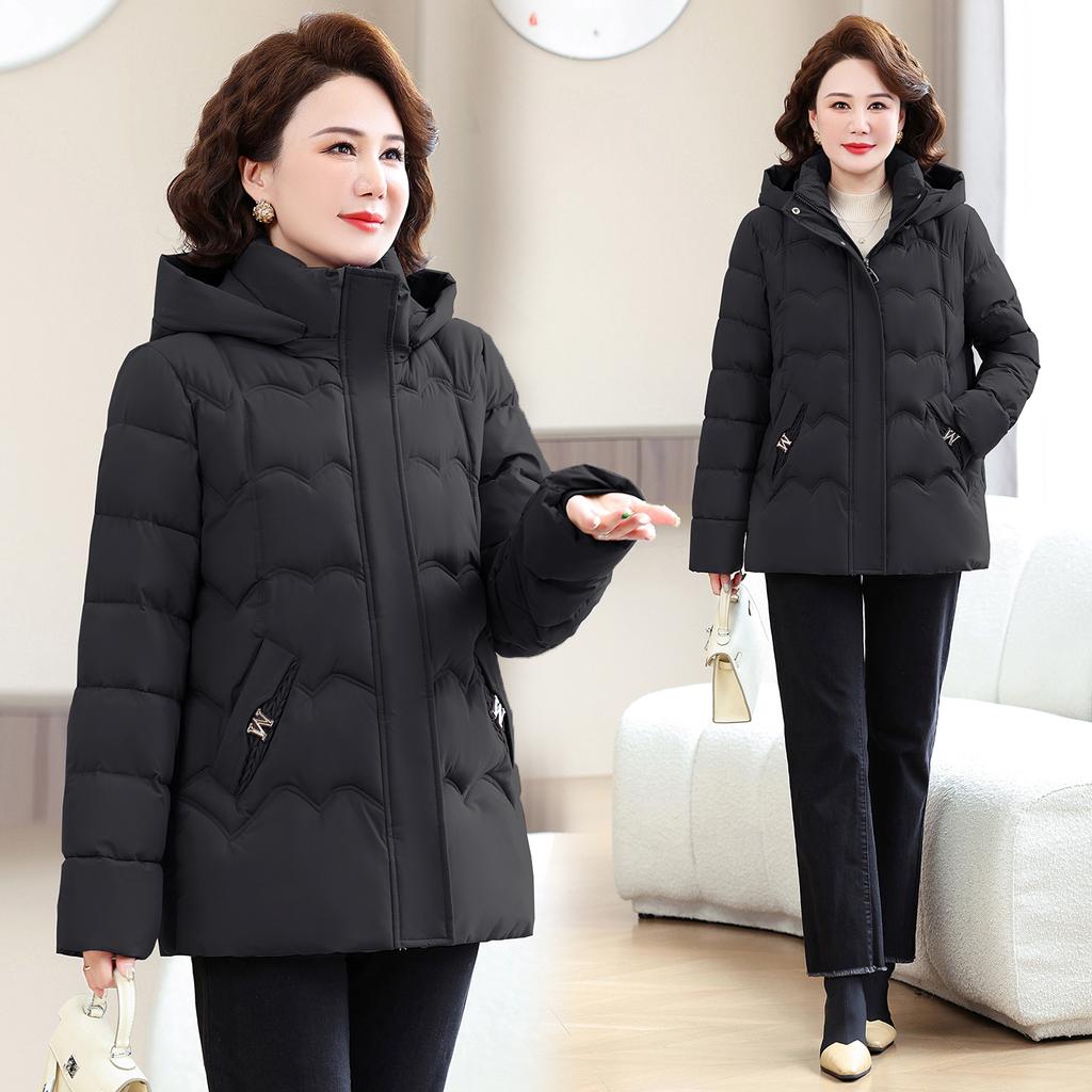 New winter padded clothes women's short foreign-style thickened padded clothes jacket hooded fashion large-size mother padded jacket
